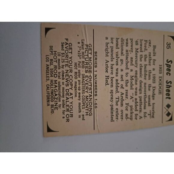 1965 Hot Rod Magazine Spec Sheet #35 Trading Card 1923 Dodge - Picture 4 of 4